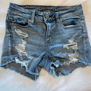Distressed jean shorts with cute lace detail